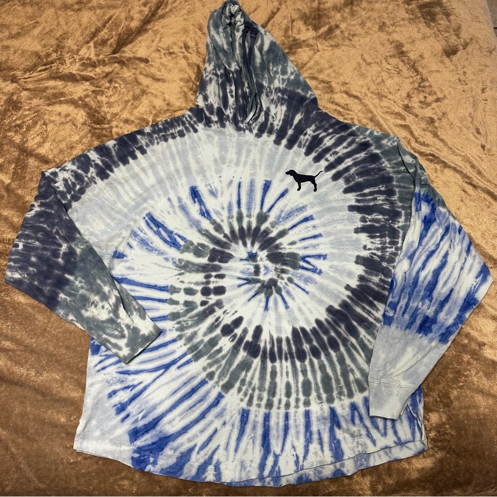 Victoria’s Secret PINK Tie-Dye Hoodie Blue Gray Long Sleeve Women’s Size M